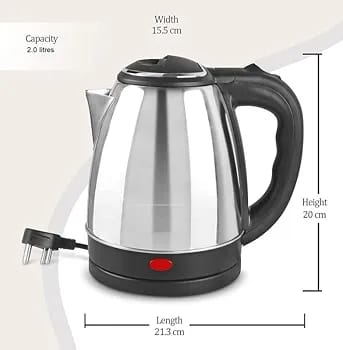 Electric Kettle, 2.0 Litre, 1500w, Auto Fast Boil Feature, 360 Degree Rotating Base, Safety Lid With Locking Mechanism (silver)