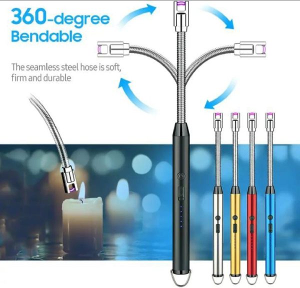 USB Rechargeable Flameless Arc Lighter Flexible & Windproof for Candles, Led Battery Display,Hiking, Camping, Kitchen, Fireplaces