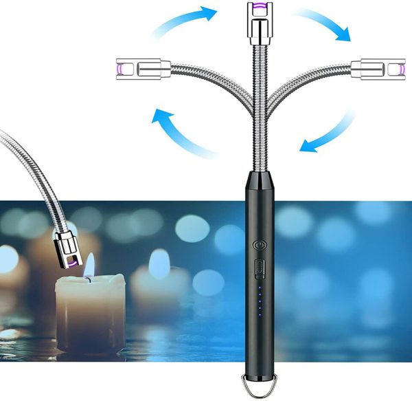 USB Rechargeable Flameless Arc Lighter Flexible & Windproof for Candles, Led Battery Display,Hiking, Camping, Kitchen, Fireplaces