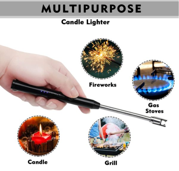 USB Rechargeable Flameless Arc Lighter Flexible & Windproof for Candles, Led Battery Display,Hiking, Camping, Kitchen, Fireplaces