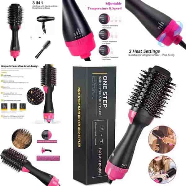 Hair Dryer And Volumizer / Hot Air Brush – Comb For Drying, Straightening, And Curling One Step 3 In 1